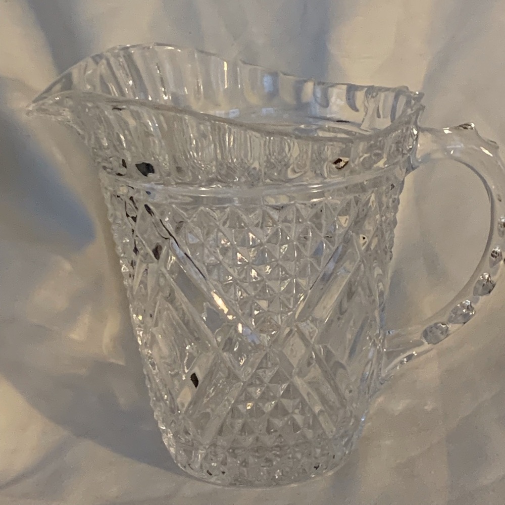 VTG FTD 1985 Diamond Pattern Crystal Glass Milk Pitcher Vase